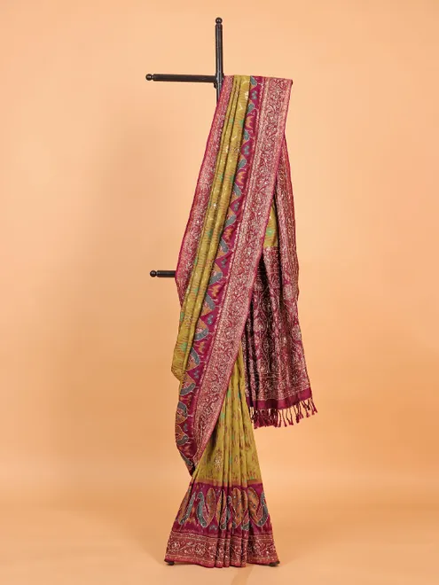 Classy olive printed silk saree