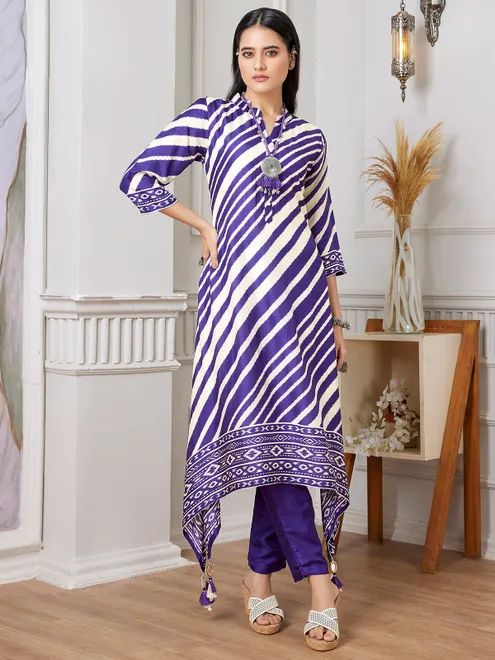Classy purple russian silk kurti set