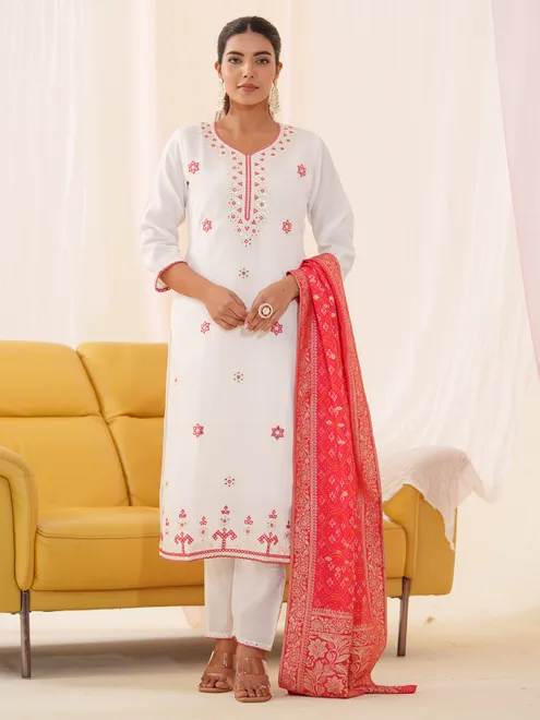 Classy white cotton silk kurti set