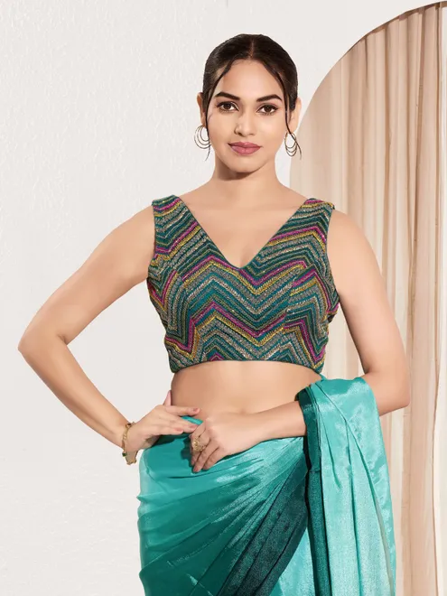 Cobalt blue net sequin sleeveless party wear blouse