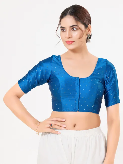 Cobalt blue tafeta silk zari festive blouse