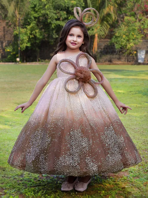 Coffee shaded georgette gown with zari weaving