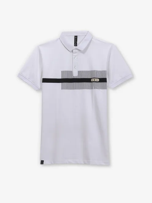 COOKYSS printed white cotton polo t-shirt