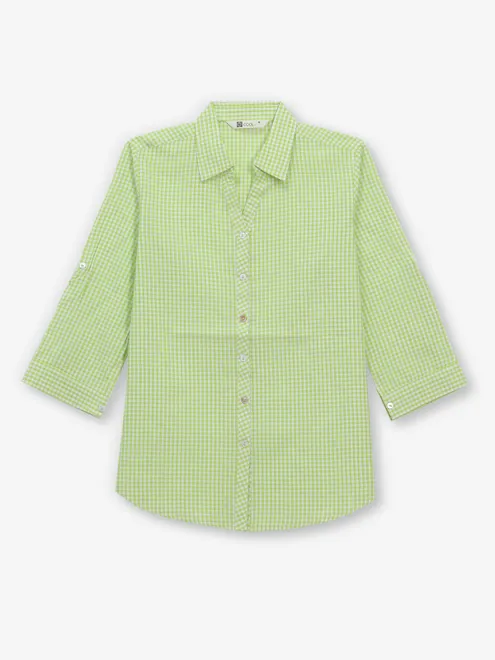 COOL light green cotton silk checks shirt