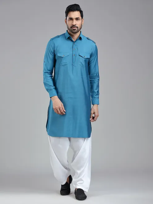 Cool refined moonstone blue pathani set for men