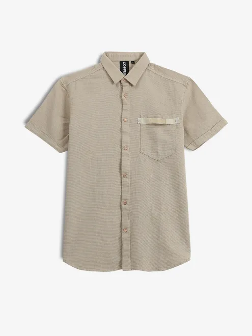 COPPER STONE beige plain cotton shirt