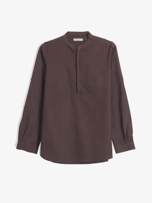 COPPER STONE brown cotton kurta style shirt