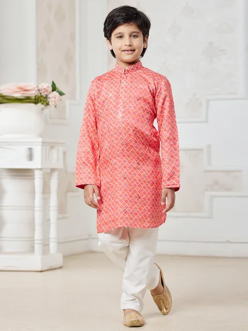 Coral pink festive wear kurta pajama