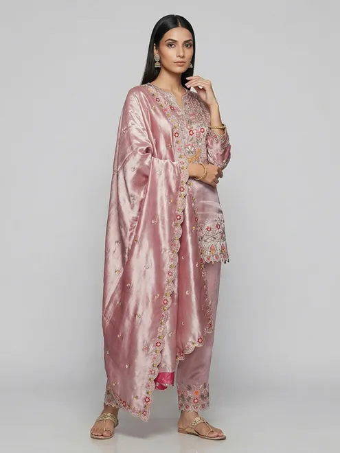 Coral pink silk festival wear salwar suit