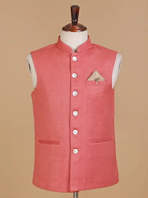 Coral pink silk waistcoat in plain