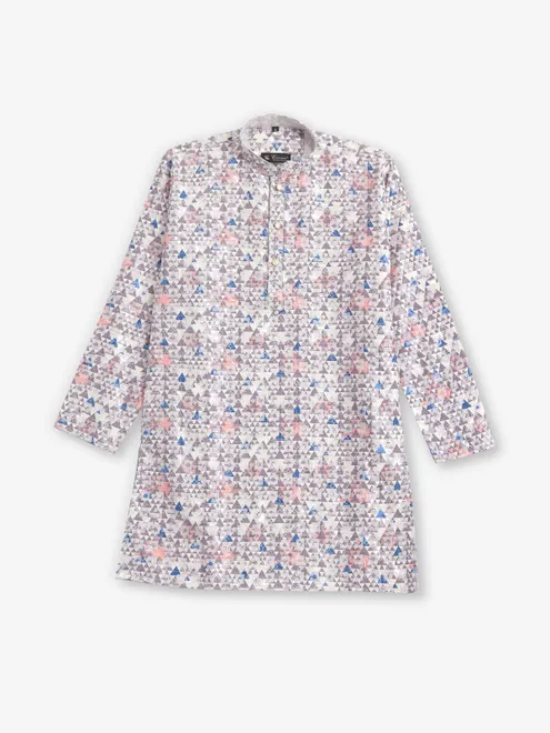 Cotton beige printed kurta pajama