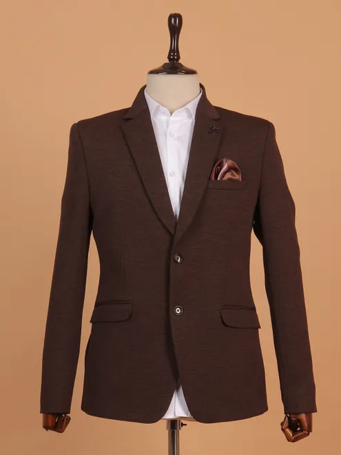 Cotton brown textured blazer for men