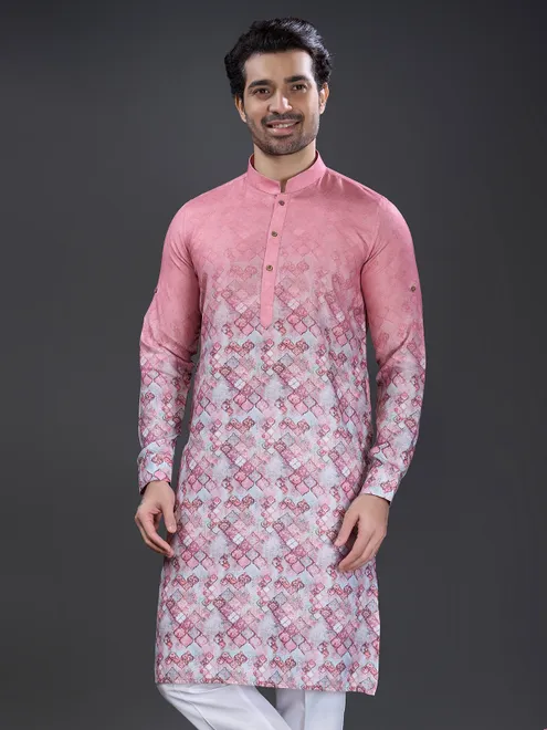 Cotton pink printed kurta suit