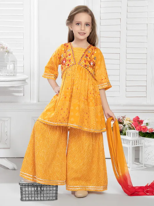 Cotton printed yellow sharara set