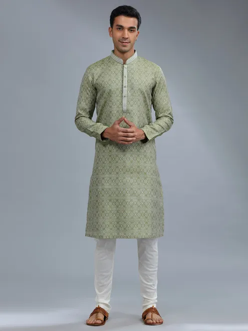 Cotton silk green kurta pajama