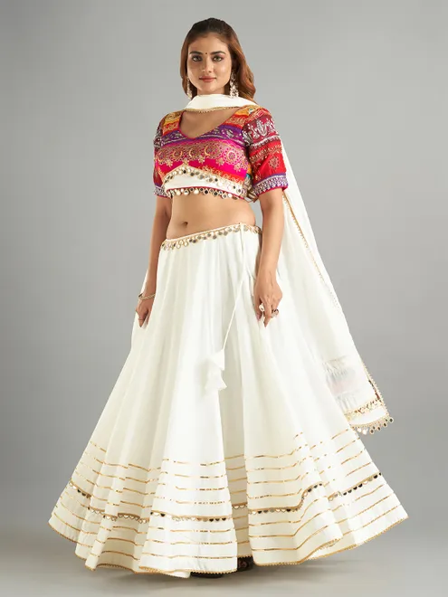 Cotton silk white chaniya choli for navratri