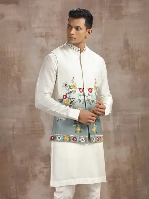 Cream and grey ombre silk waistcoat set