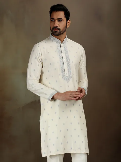 Cream banarasi silk kurta set with grace