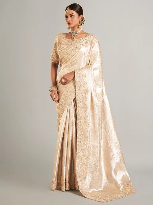 Cream banarasi tisse silk saree