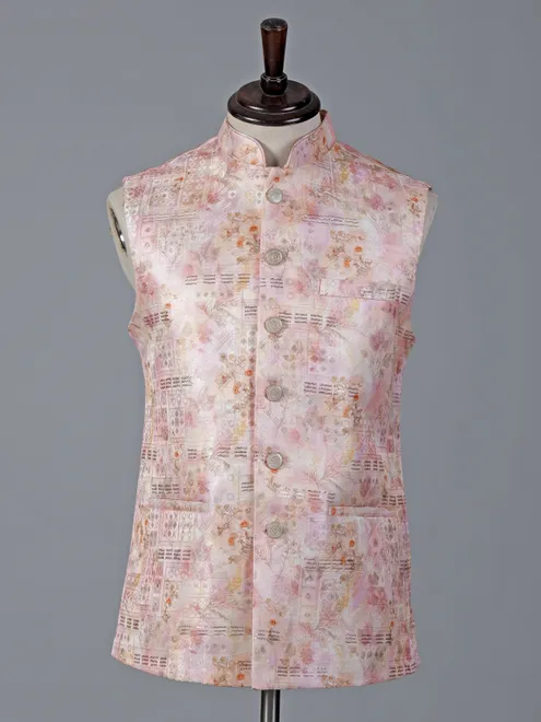 Cream brocade waistcoat with sequins embellishment
