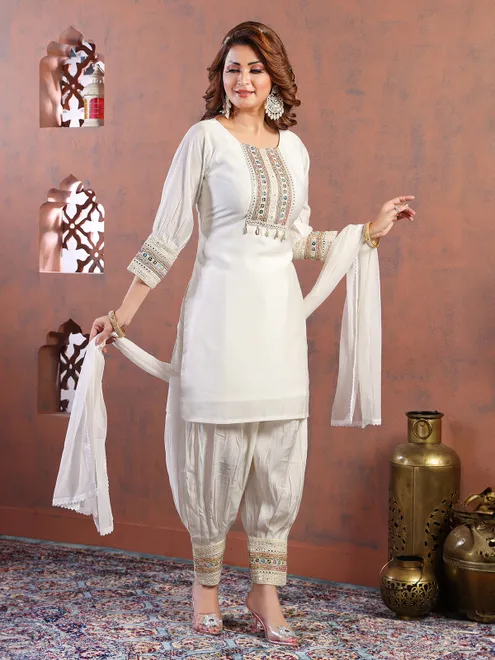 White cotton dhoti suit for festival
