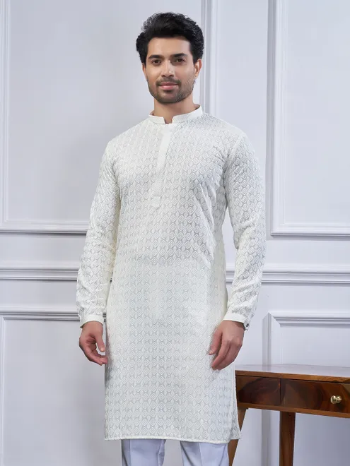 Cream cotton kurta suit for festive for men