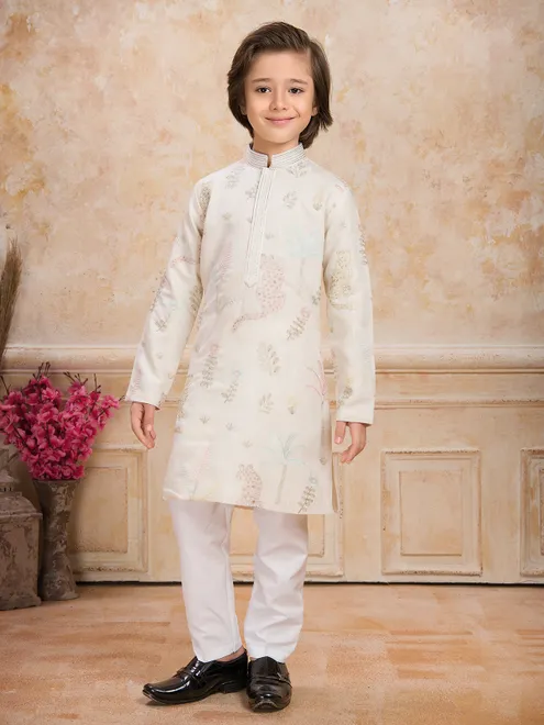 Cream cotton kurta suit with embroidery