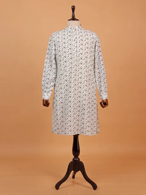 Cream cotton silk kurta set in printed
