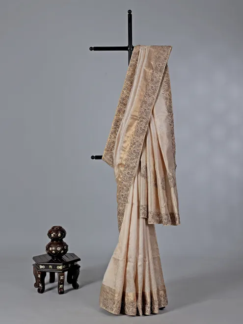 Cream designer tissue silk saree