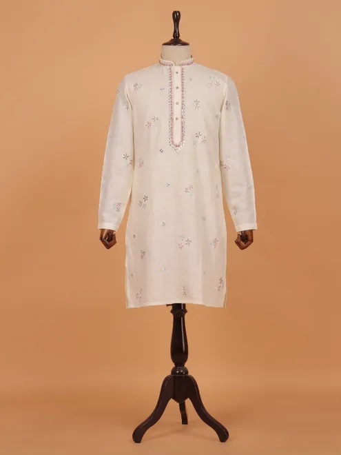 Cream festive wear kurta set for men