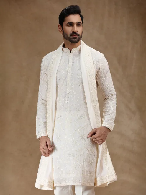 Cream georgette kurta suit for festival