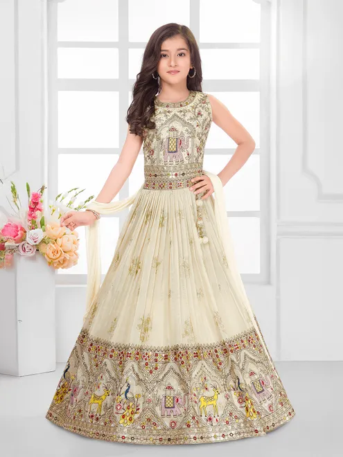 Cream georgette lehenga choli with beautiful dupatta
