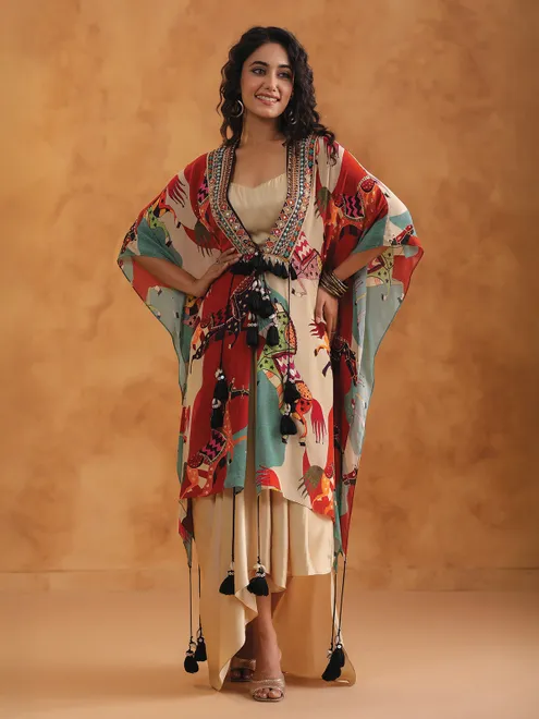 Cream indowestern women salwar suit for partywear