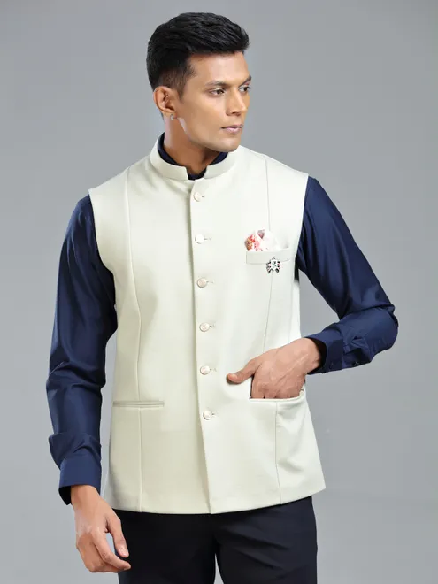 cream luxurious waistcoat for festive look
