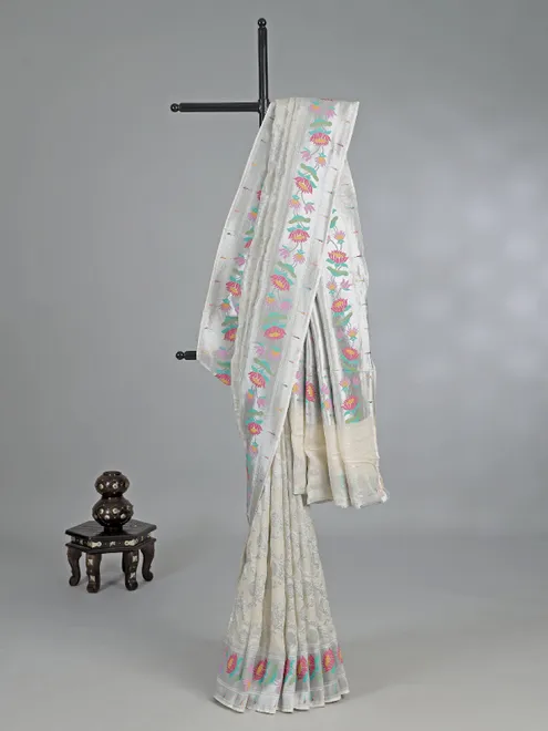 Cream modal silk saree with zari weaving