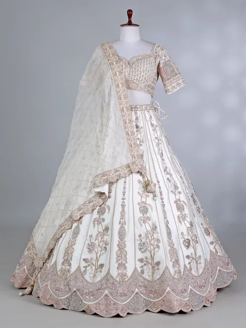 Cream raw silk sweetheart lehenga choli for women
