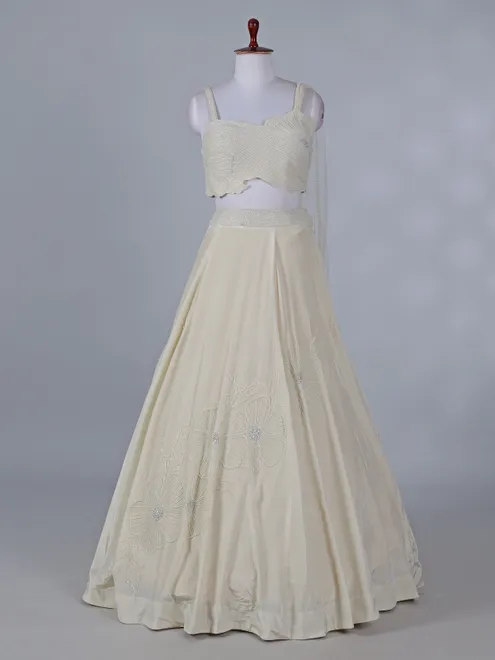 Cream reception wear silk lehenga choli
