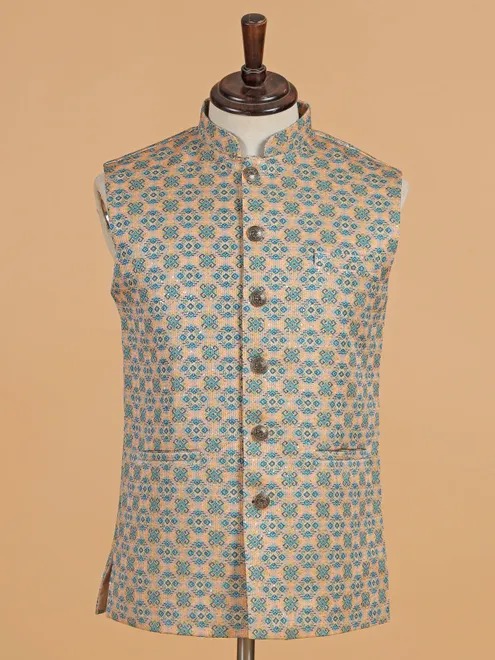Cream sequins worked cotton silk waistcoat