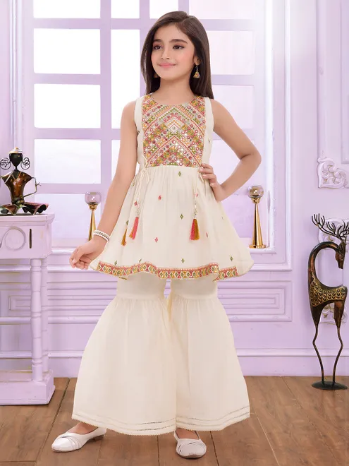 Cream sharara suit in cotton silk