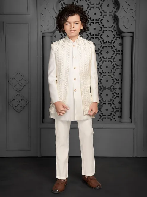 Cream shining indo western for boys