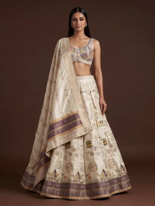 Cream silk designer lehenga choli with elegant dupatta charm