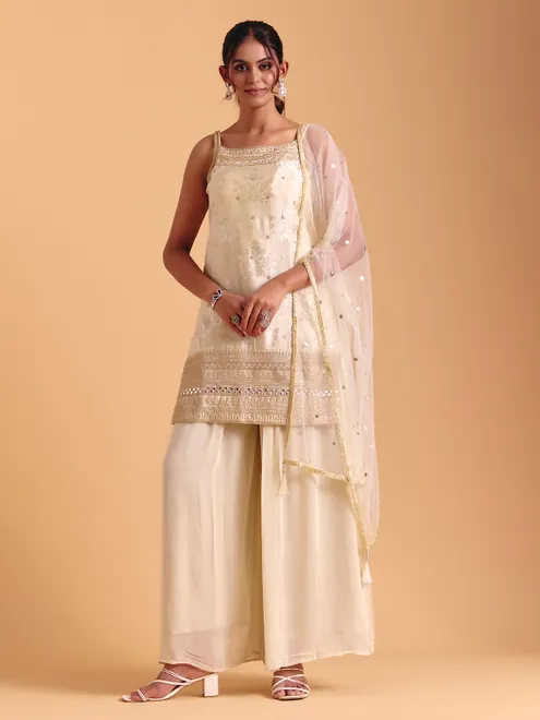 Cream silk palazzo suit for wedding wear