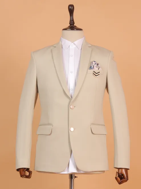 Cream terry rayon for men in solid pattern