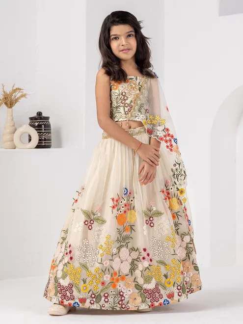 Cream wedding wear lehenga choli with tissue silk