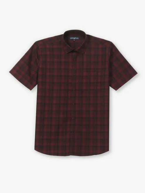 CRIMSOUNE CLUB maroon cotton slim fit shirt
