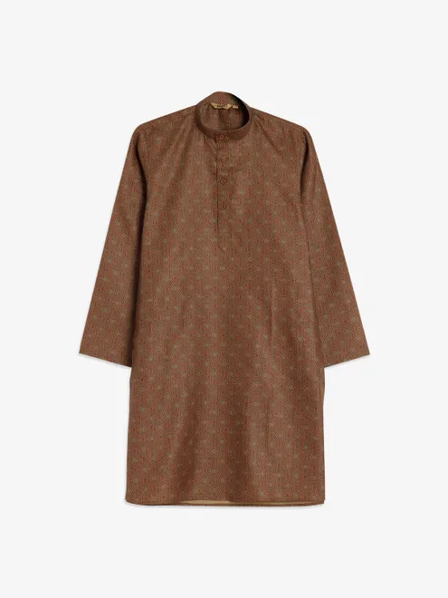 Dark brown printed kurta suit