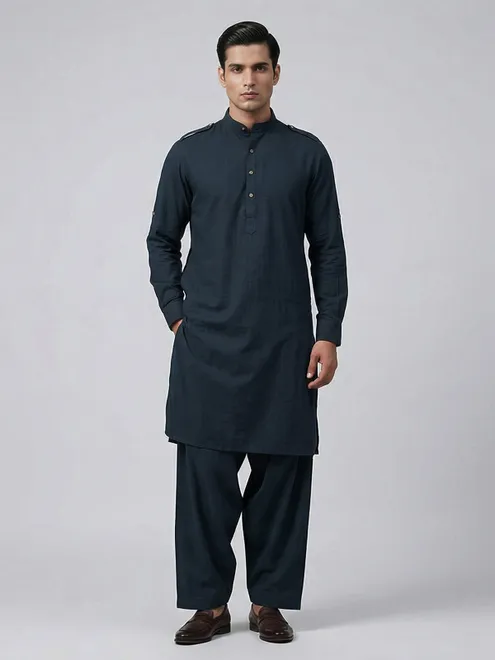 Dark green silk solid festive eid pathani suit