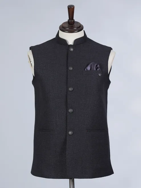 Dark grey plain cotton silk waistcoat