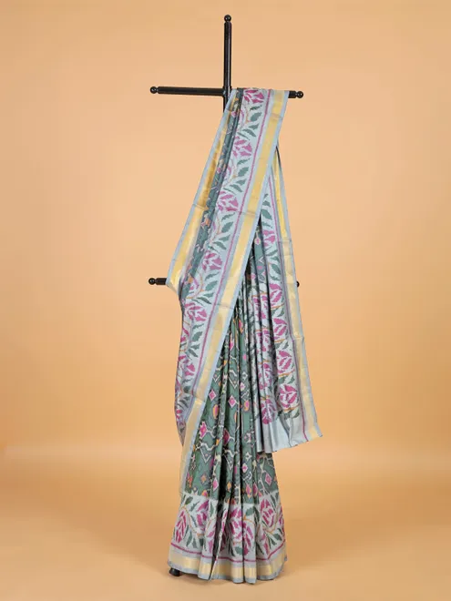 Dark grey patola silk saree in bandhej print