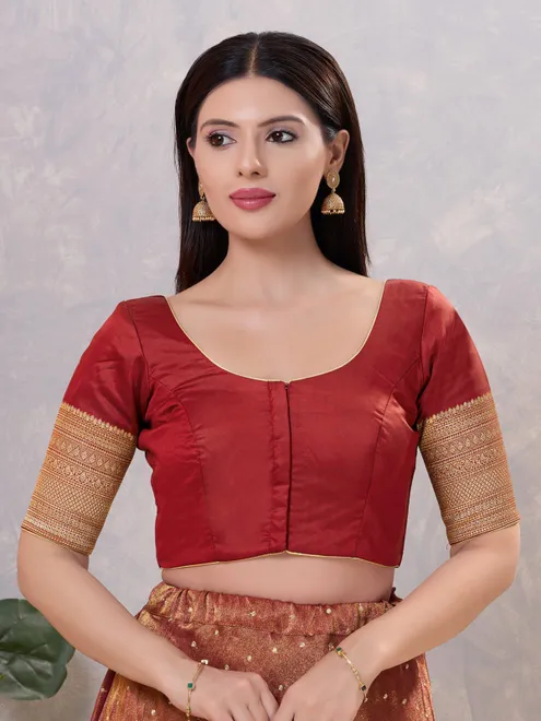 Dark maroon silk zari embellished blouse